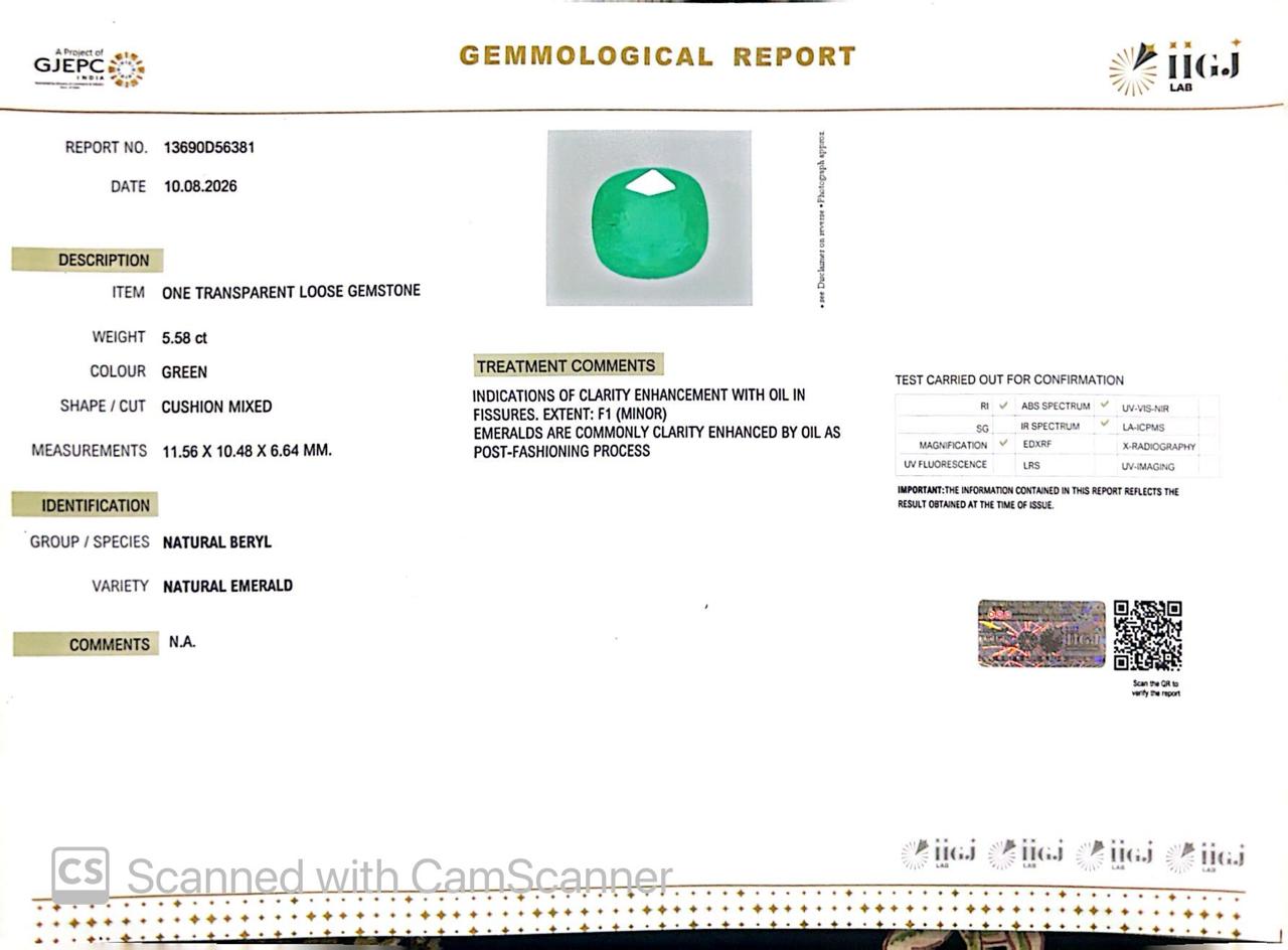 Natural Emerald (Panna) 5.58 Ct β Certified Premium Gemstone