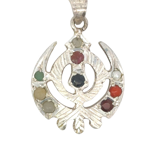 Natural Navratan Silver Pendant – Nine Gems, One Powerful Symbol