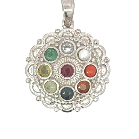 Natural Navratan Silver Pendant – Nine Gems, One Powerful Symbol
