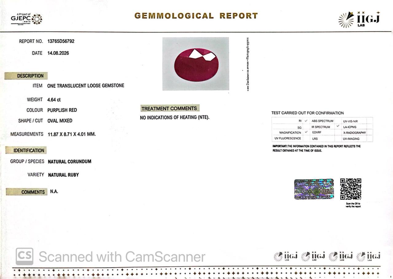 Natural Mozambique Ruby 4.64 Ct Certified