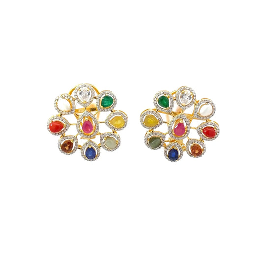 Natural Navratan Silver Earrings – Handcrafted 925 Sterling Silver with 9 Sacred Gemstones