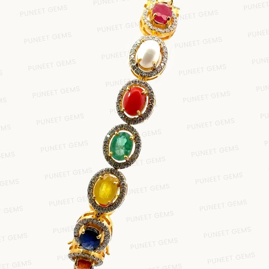 Natural Navratan Silver Bracelet – 925 Sterling Silver with 9 Certified Gemstones (Copy)