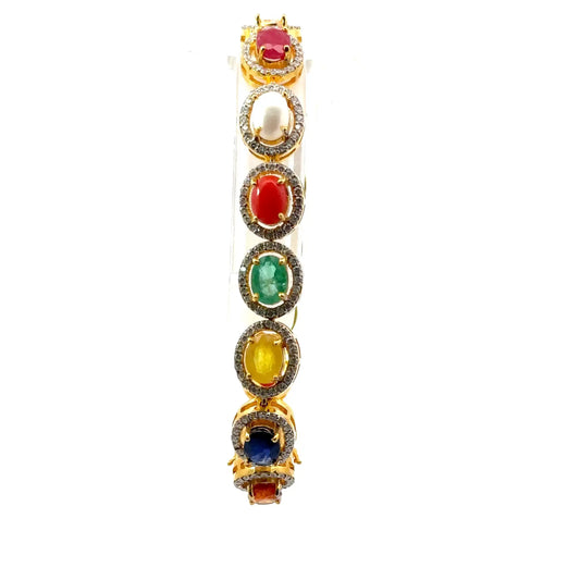 Natural Navratan Silver Bracelet – 925 Sterling Silver with 9 Certified Gemstones (Copy)