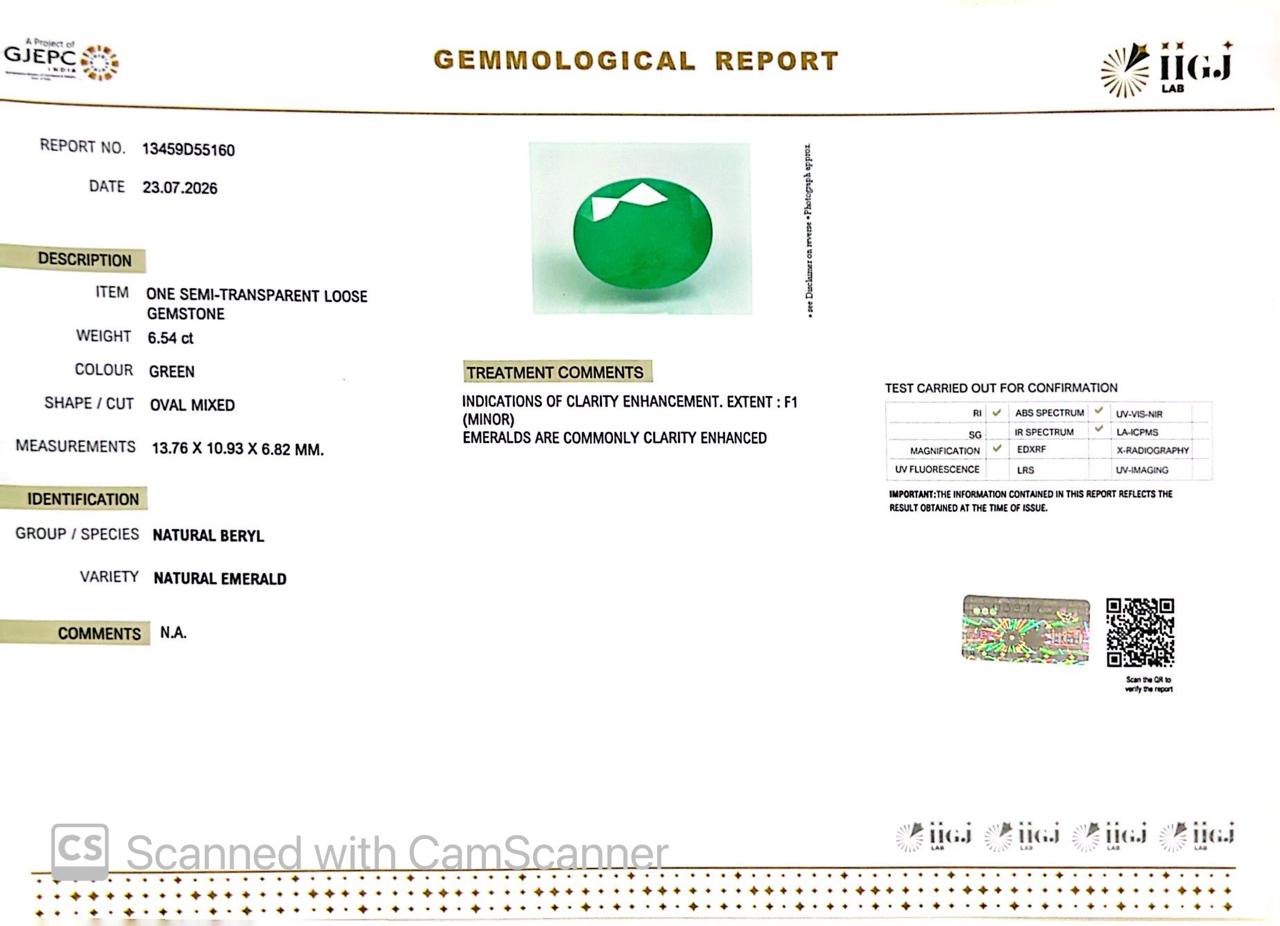 Natural Emerald (Panna) 6.54 CT – Certified Premium Gemstone