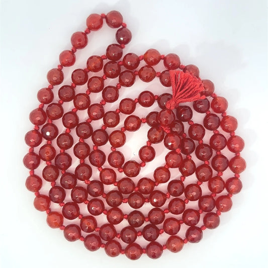 Carnelian Agate Cutting Mala – 108 Beads for Energy & Motivation