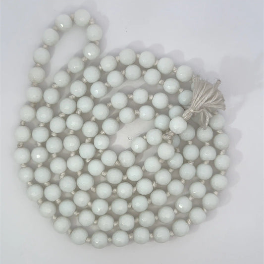 White Agate Cutting Mala – 108 Beads for Purity & Calm