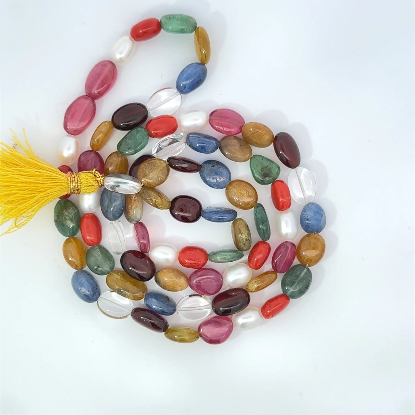 Natural Navratan Mala – Handcrafted Necklace with 9 Certified Gemstones