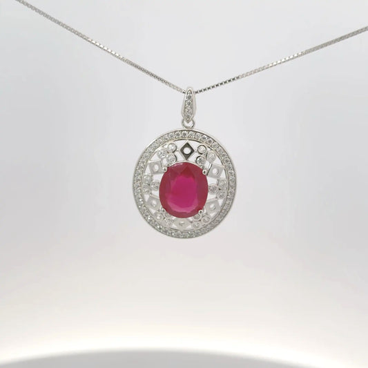 Natural Ruby Pendant in 925 Sterling Silver – Certified Manik Stone Pendant for Elegance & Energy