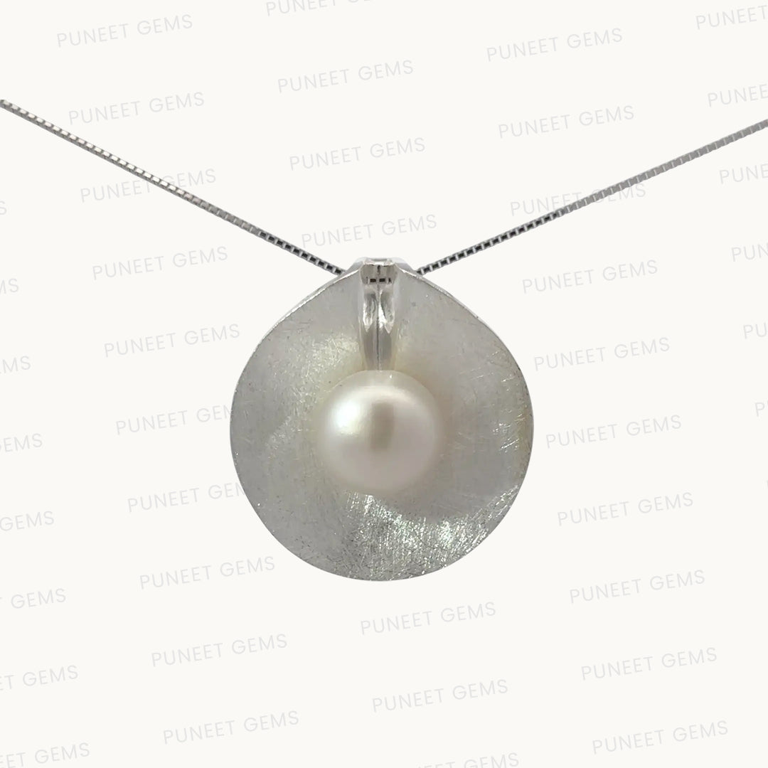 Natural Moti (Pearl) Pendant in Pure Silver – Certified Moon Gemstone for Peace & Emotional Balance