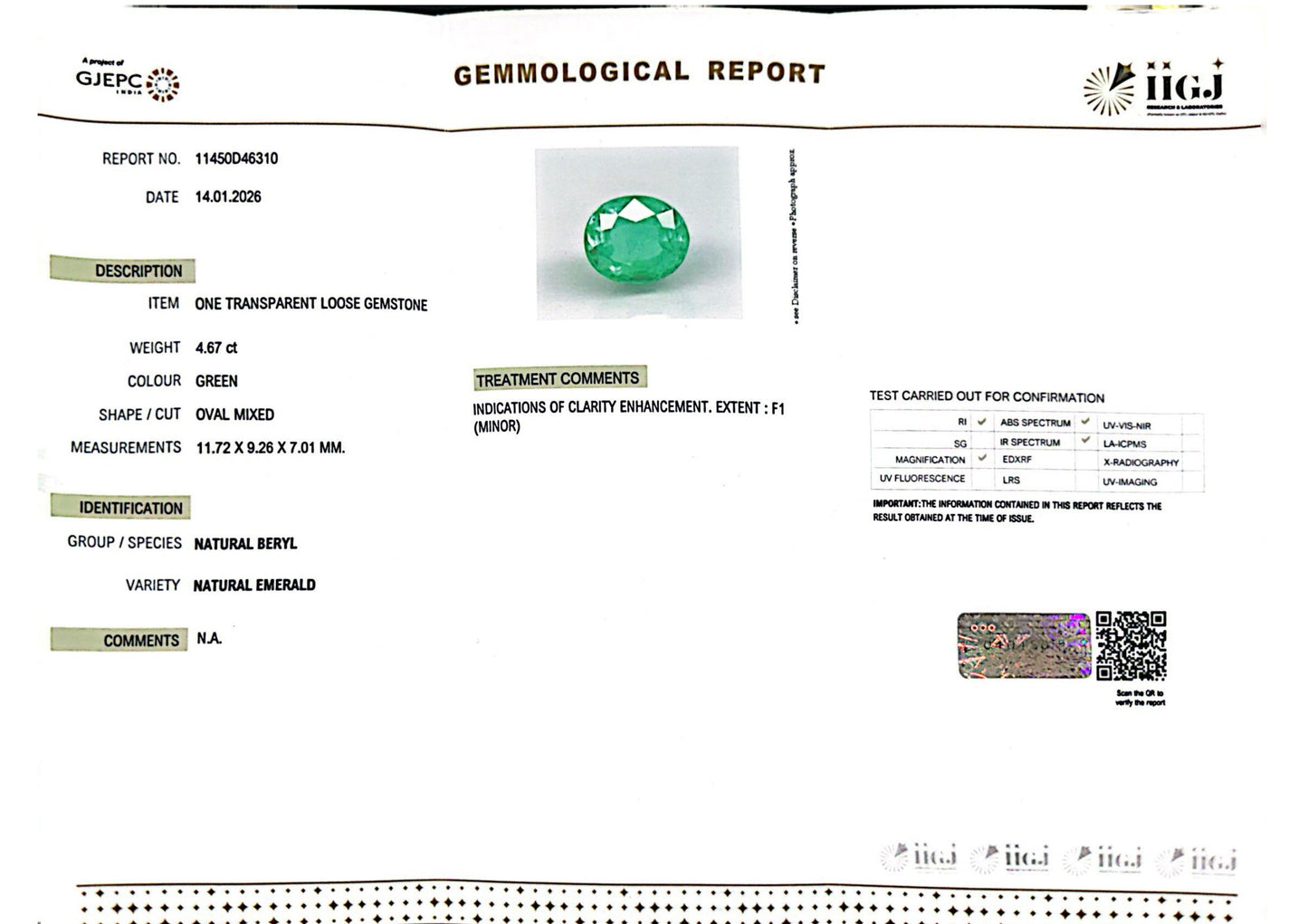 Natural Emerald (Panna) – Wisdom, Prosperity & Planet Mercury’s Blessing 4.67 CT
