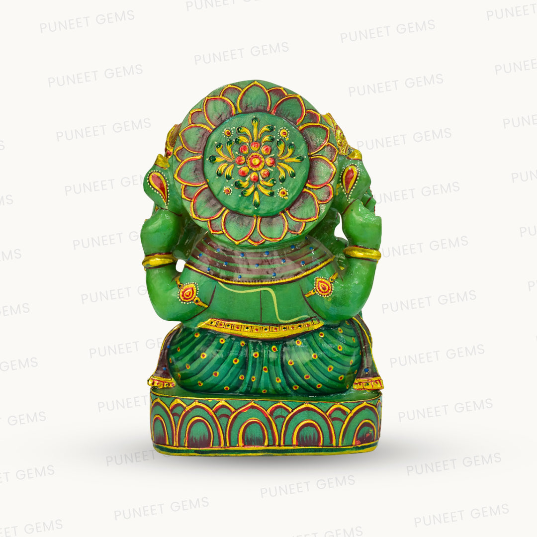 Green Zed Stone Panch Mukhi Ganesh Ji Figure – Five-Faced Divine Protection in Elegant Stone 7.493 kg