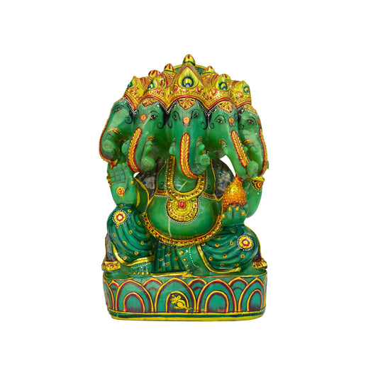 Green Zed Stone Panch Mukhi Ganesh Ji Figure – Five-Faced Divine Protection in Elegant Stone 7.493 kg