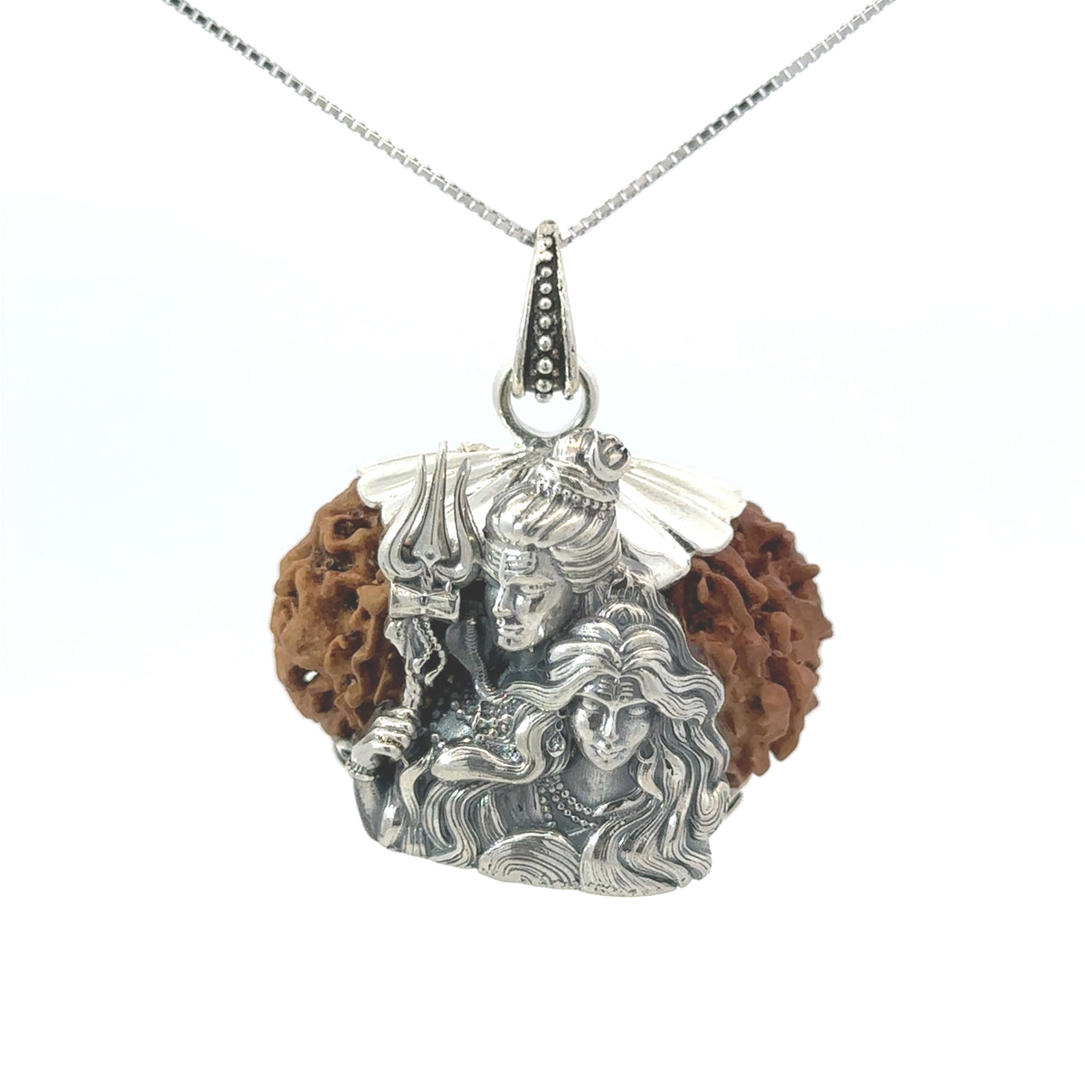 Gauri Shankar Rudraksha Silver Pendant Shiv Parvati – Premium Spiritual Jewellery