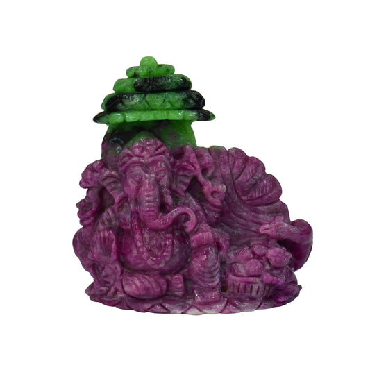 Natural Ruby Ganesh with Peacock Back Figure 552.63 CT