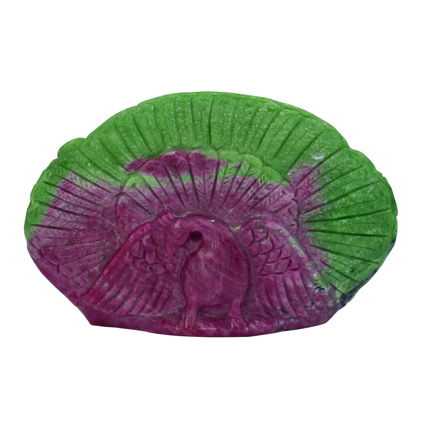 Natural Ruby Laxmi Ganesh Saraswati Ji with Peacock Back Figure 1261.83 CT