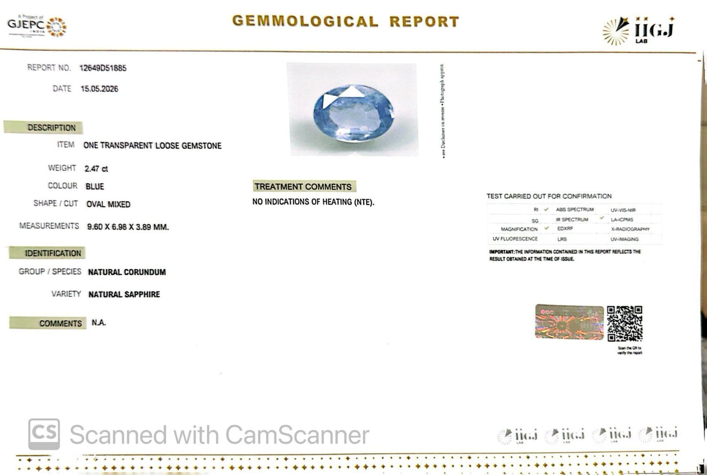 Natural Blue Sapphire (Neelam) – Power, Protection & Saturn’s Blessing 2.47 CT