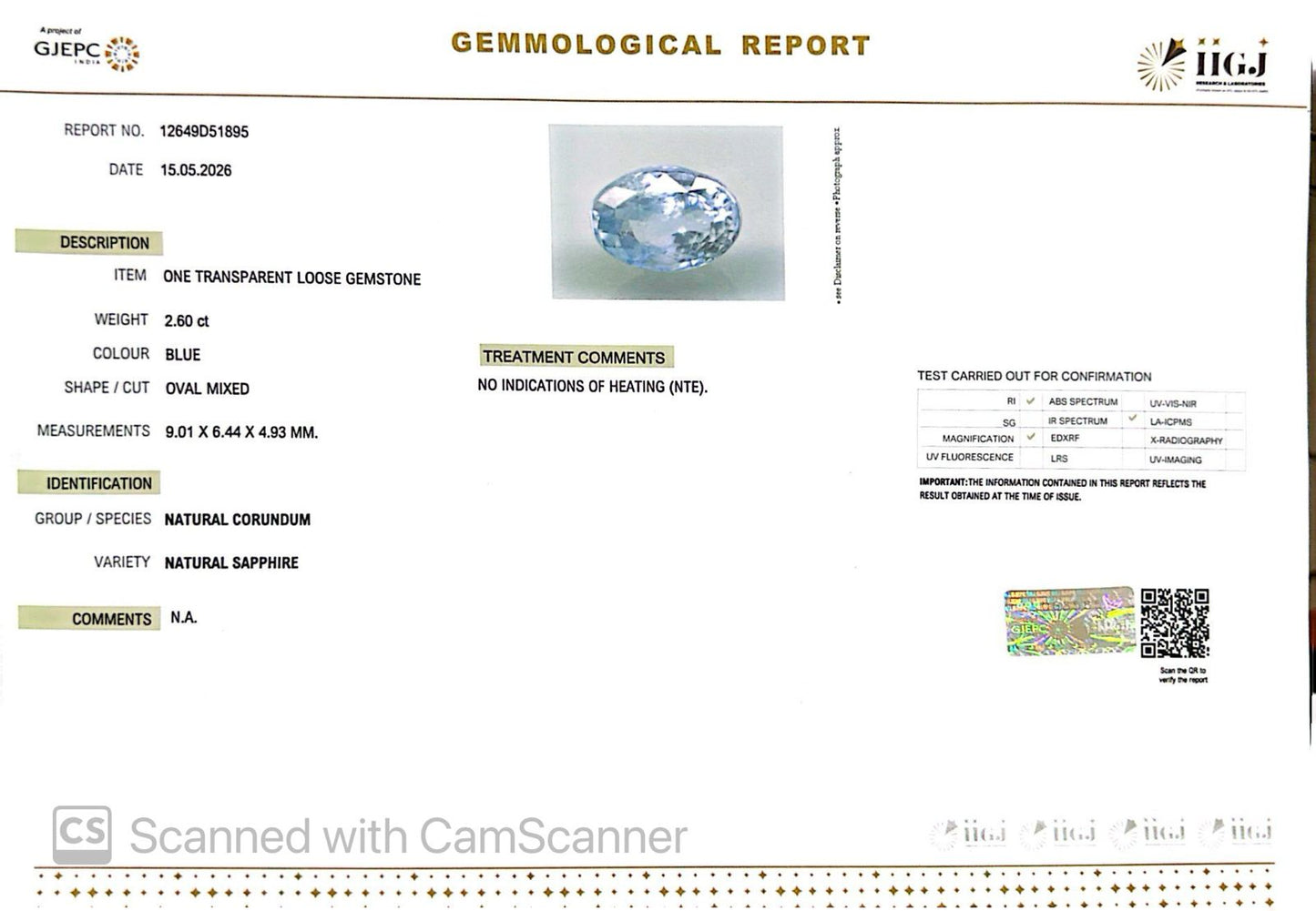 Natural Blue Sapphire (Neelam) – Power, Protection & Saturn’s Blessing 2.60 CT
