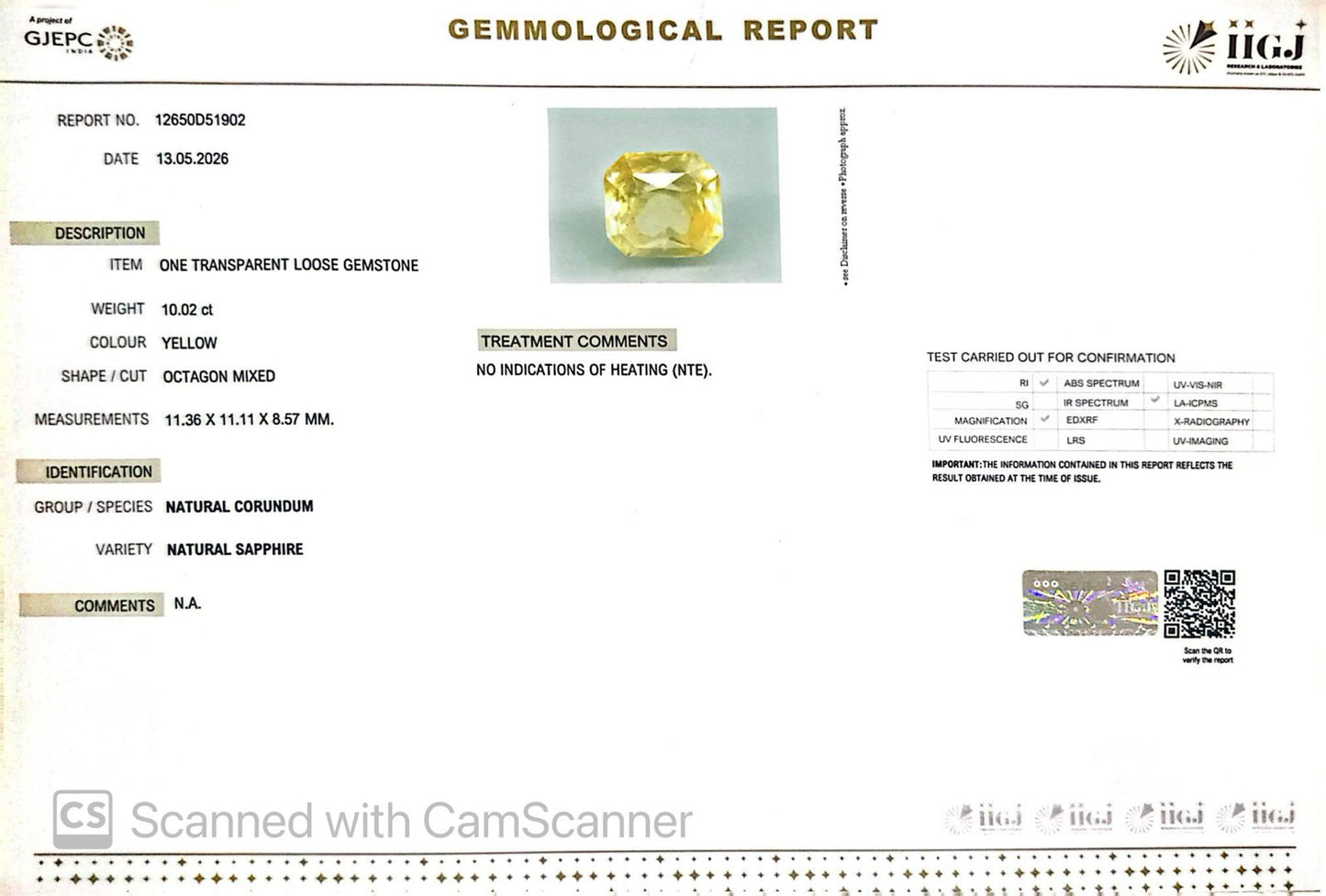 Natural Yellow Sapphire (Pukhraj) – Prosperity, Wisdom & Jupiter’s Blessing 10.02 CT