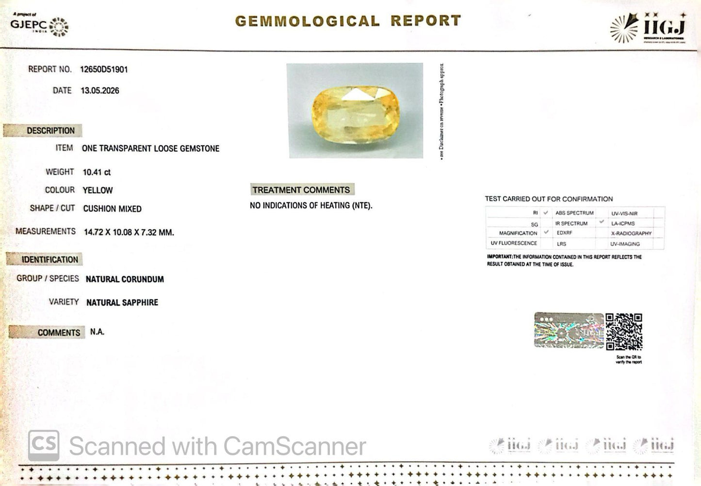 Natural Yellow Sapphire (Pukhraj) – Prosperity, Wisdom & Jupiter’s Blessing 10.41 CT