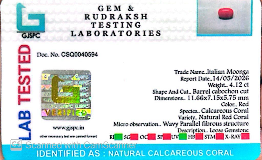 Natural Coral Gemstone – The Gem of Strength, Vitality & Protection 4.12 CT