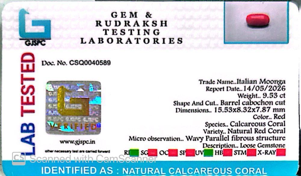Natural Coral Gemstone – The Gem of Strength, Vitality & Protection 9.53 CT