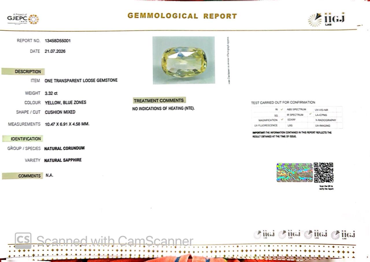 Pitambari Gems – Dual Power of Jupiter & Saturn in One Divine Stone 3.32 CT