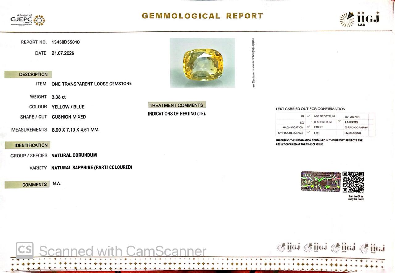 Pitambari Gems – Dual Power of Jupiter & Saturn in One Divine Stone 3.08 CT
