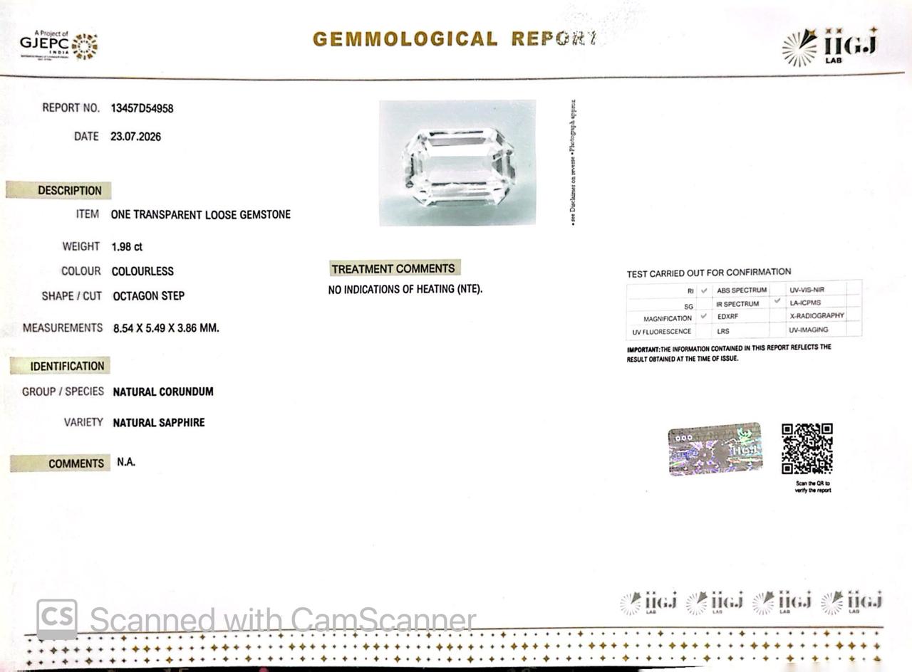 Natural White Sapphire Gemstone Online – Certified, Untreated & Ethically Sourced 1.98 CT