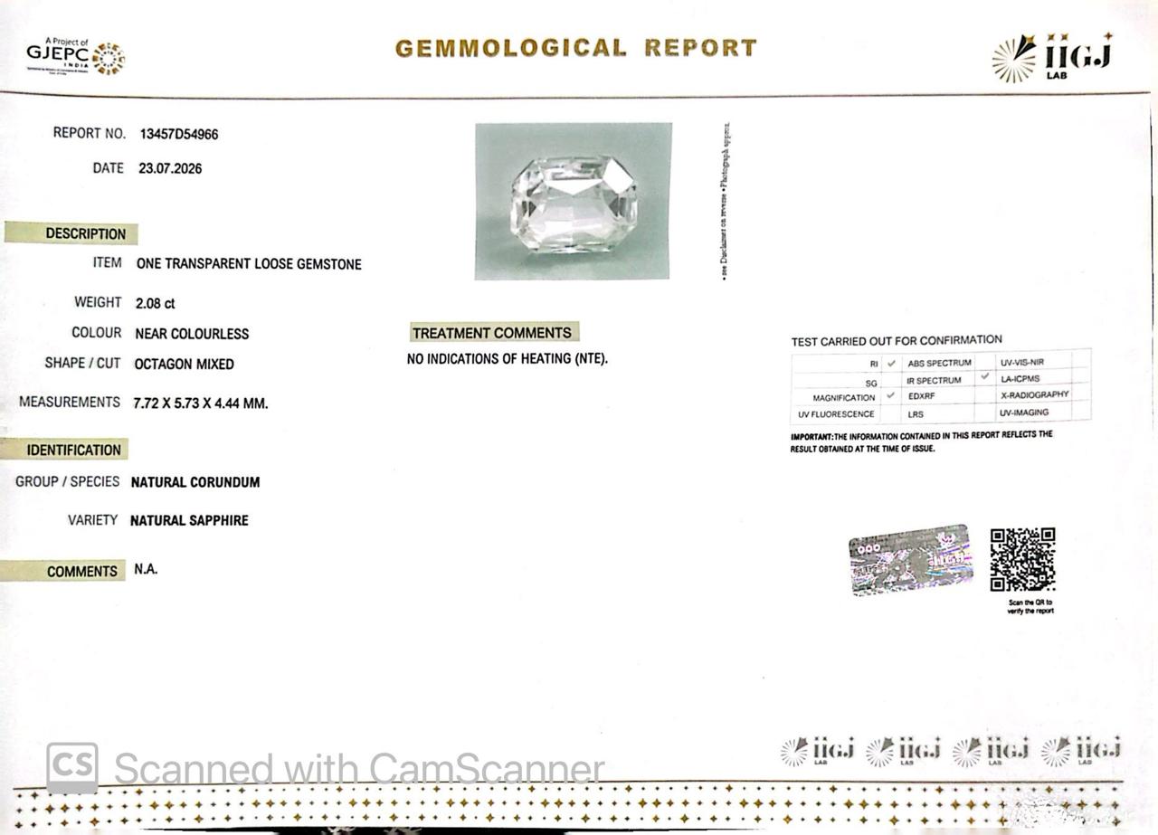 Natural White Sapphire Gemstone Online – Certified, Untreated & Ethically Sourced 2.08 CT