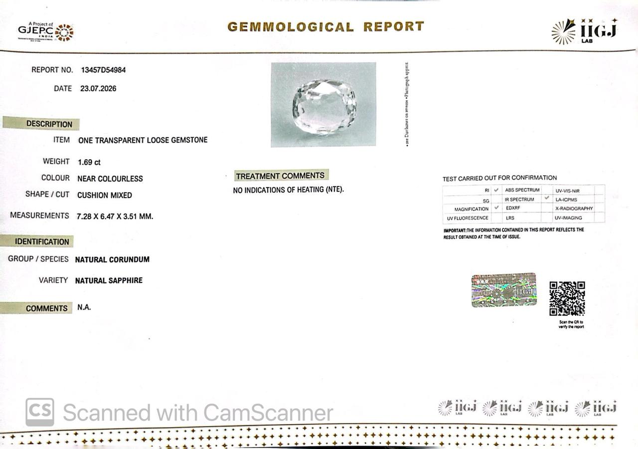 Natural White Sapphire Gemstone Online – Certified, Untreated & Ethically Sourced 1.69 CT