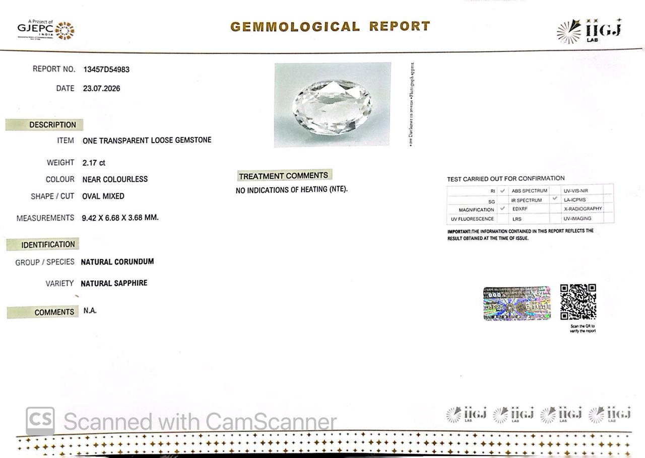 Natural White Sapphire Gemstone Online – Certified, Untreated & Ethically Sourced 2.17 CT