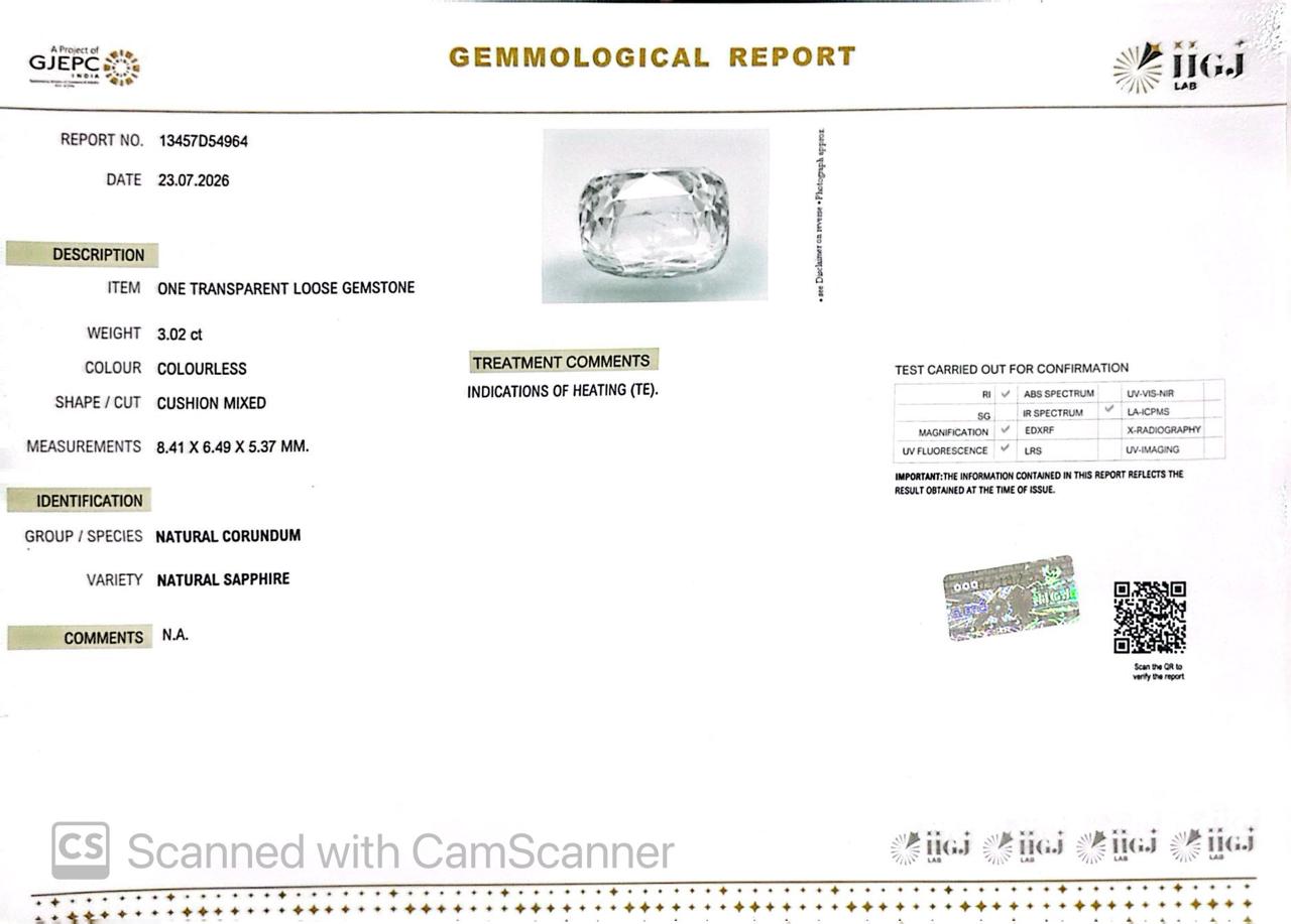 Natural White Sapphire Gemstone Online – Certified, Untreated & Ethically Sourced 3.02 CT