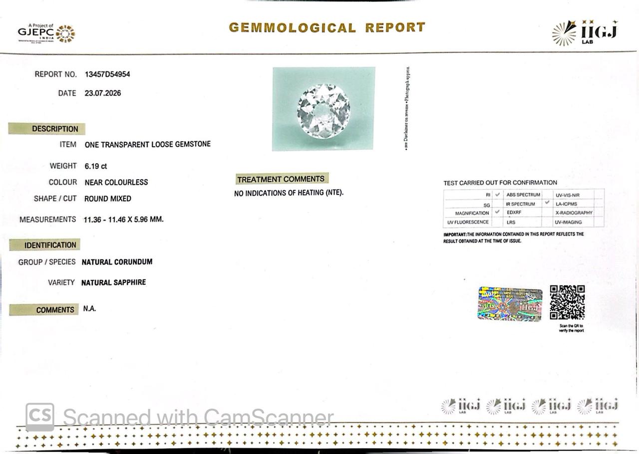 Natural White Sapphire Gemstone Online – Certified, Untreated & Ethically Sourced 6.19 CT