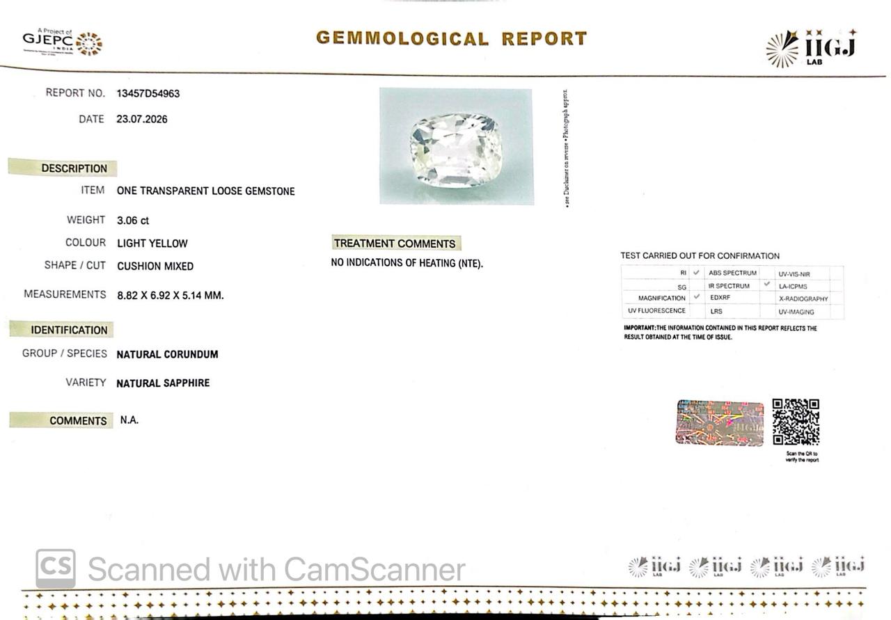 Natural(H) White Sapphire Gemstone Online – Certified & Ethically Sourced 3.06 CT