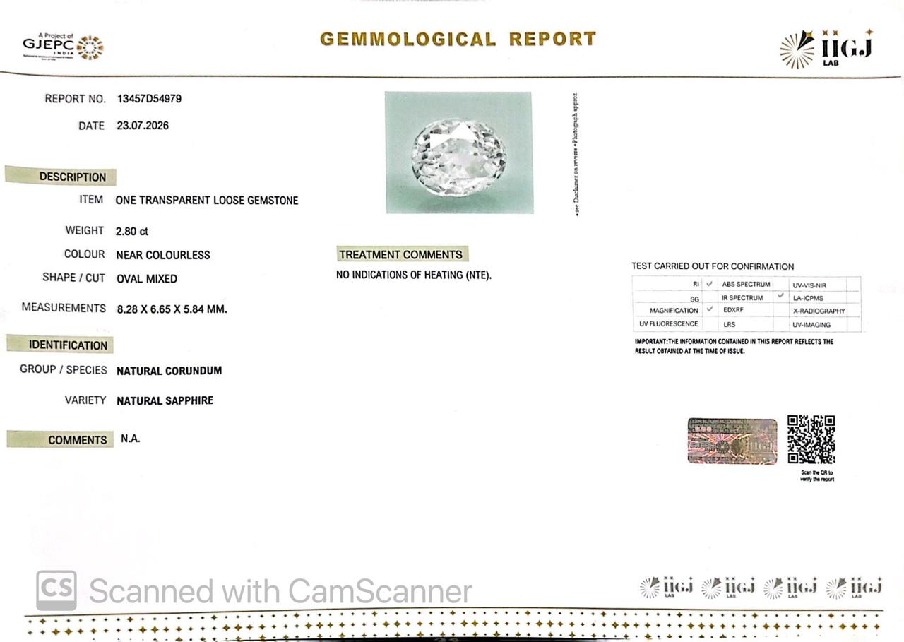 Natural White Sapphire Gemstone Online – Certified, Untreated & Ethically Sourced 2.80CT