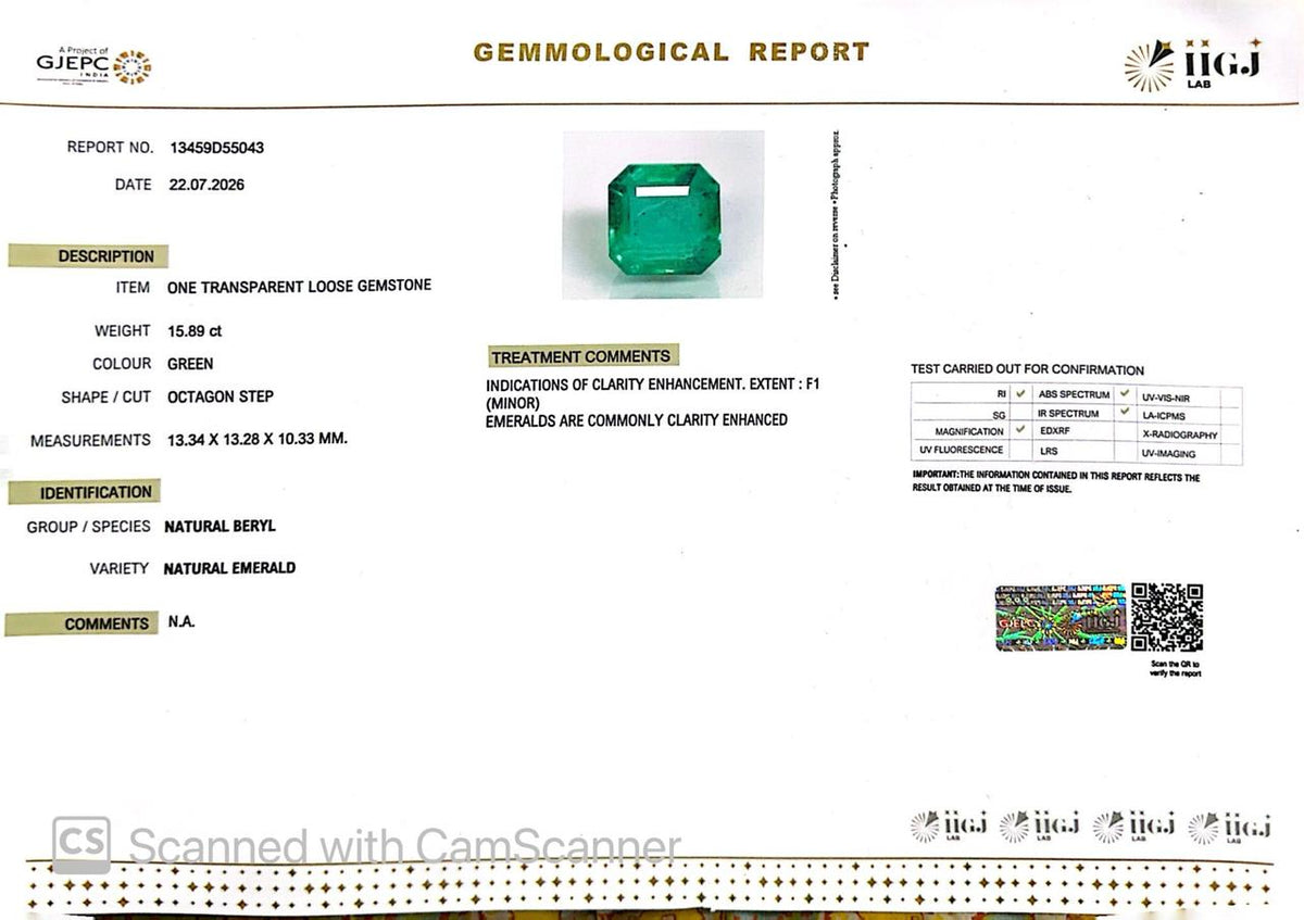 Natural Emerald (Panna) – Wisdom, Prosperity & Planet Mercury’s Blessing 15.89 CT