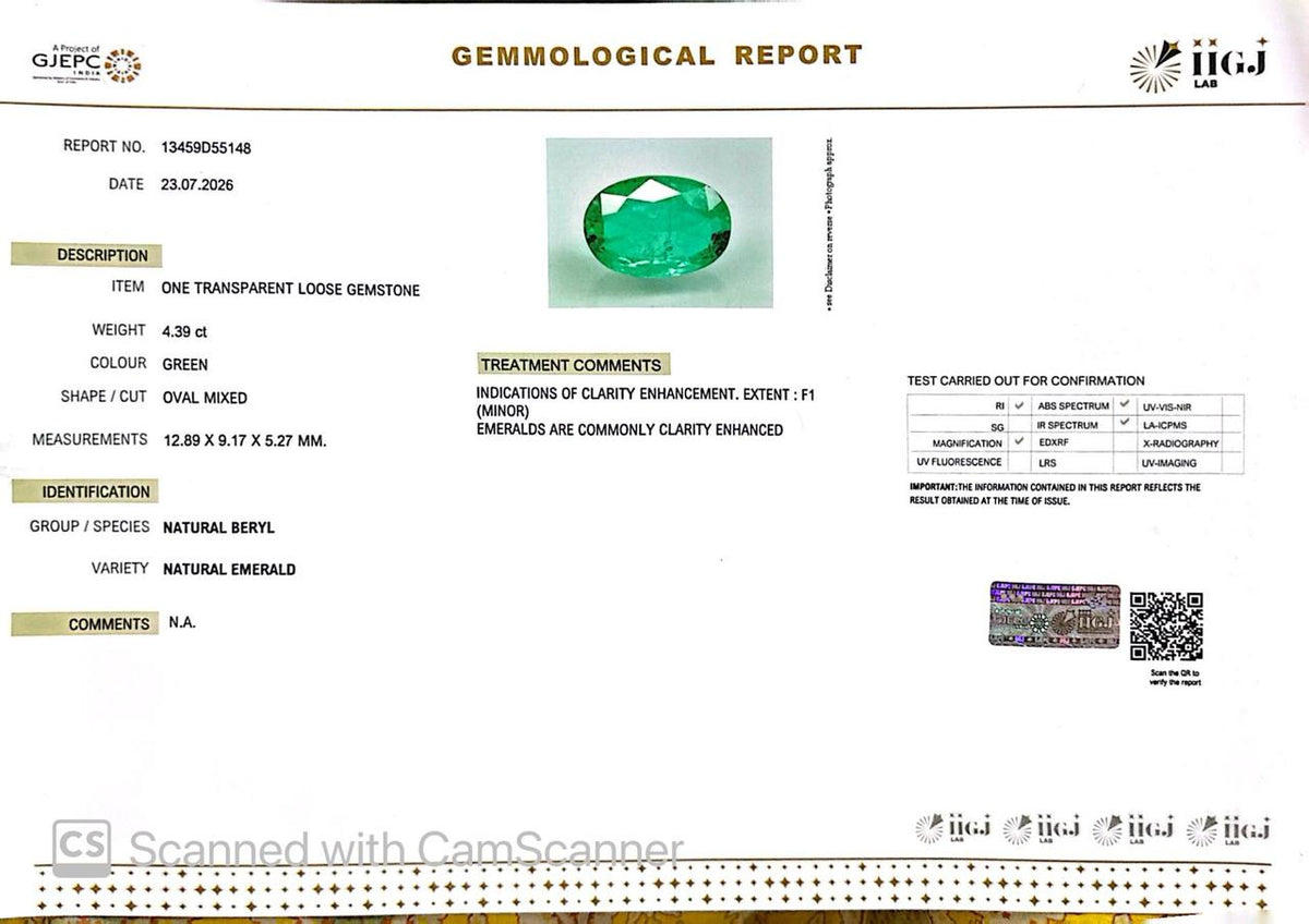Natural Emerald (Panna) – Wisdom, Prosperity & Planet Mercury’s Blessing 4.39 CT