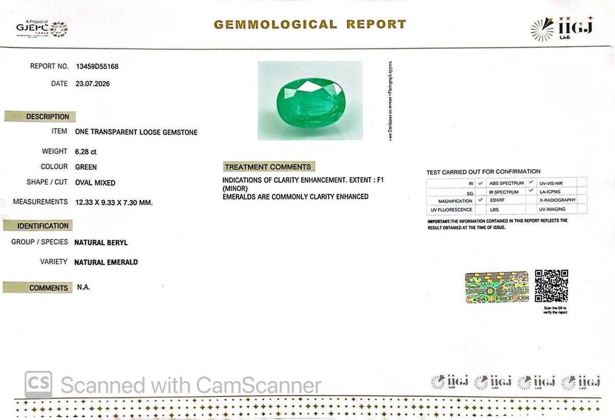 Natural Emerald (Panna) – Wisdom, Prosperity & Planet Mercury’s Blessing 6.28 CT