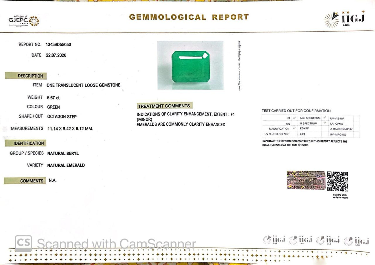 Natural Emerald (Panna) – Wisdom, Prosperity & Planet Mercury’s Blessing 5.67 CT