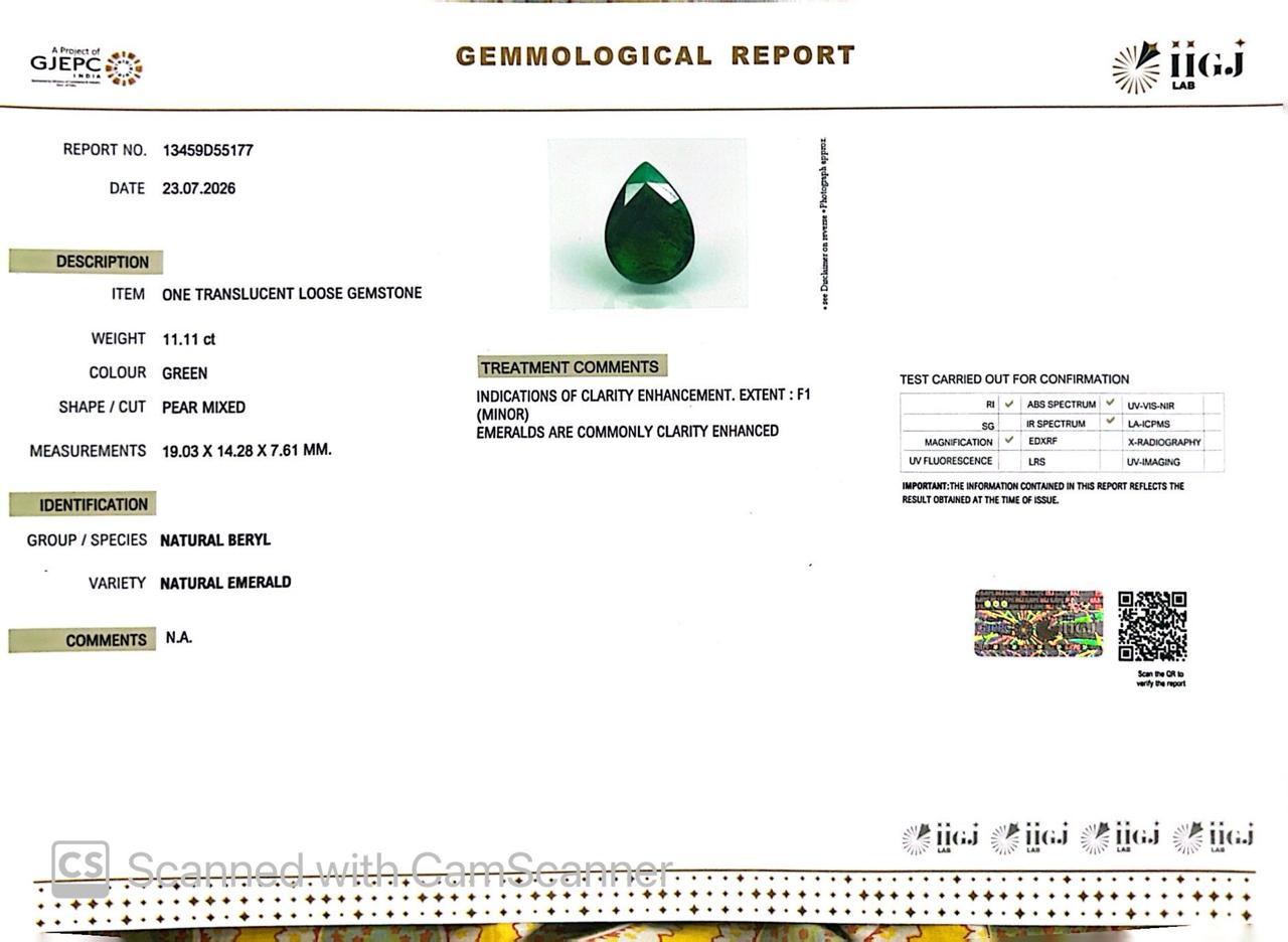Natural Emerald (Panna) – Wisdom, Prosperity & Planet Mercury’s Blessing 11.11 CT