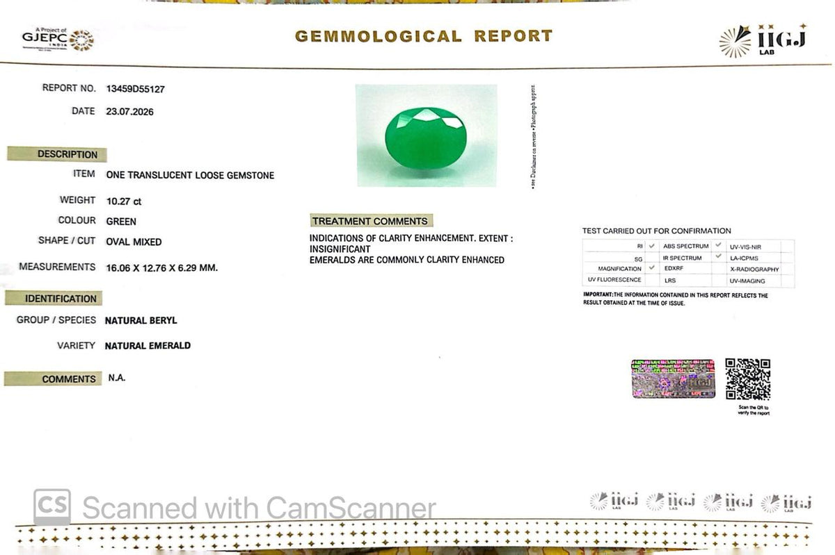 Natural Emerald (Panna) – Wisdom, Prosperity & Planet Mercury’s Blessing 10.27 CT