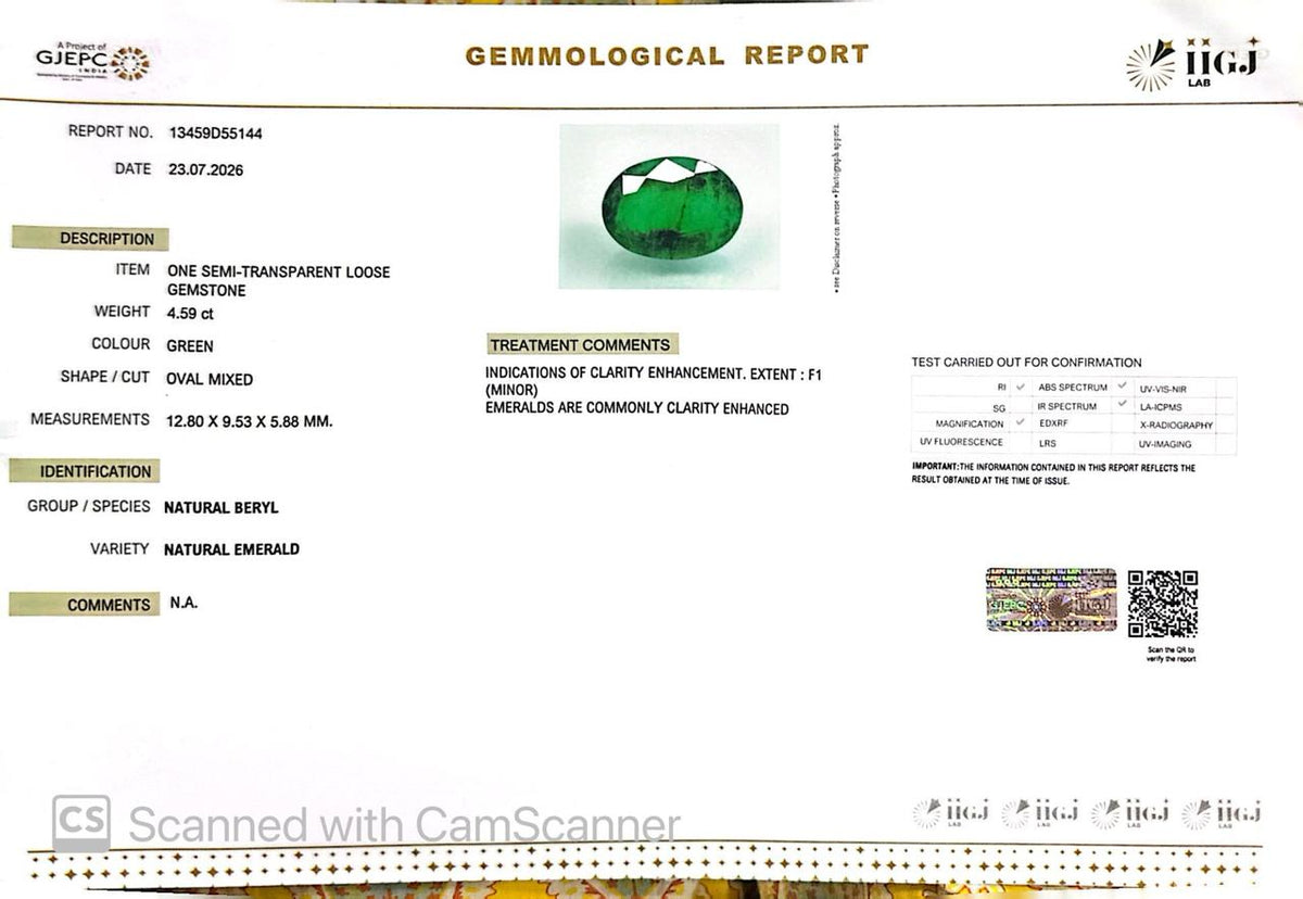 Natural Emerald (Panna) – Wisdom, Prosperity & Planet Mercury’s Blessing 4.59 CT