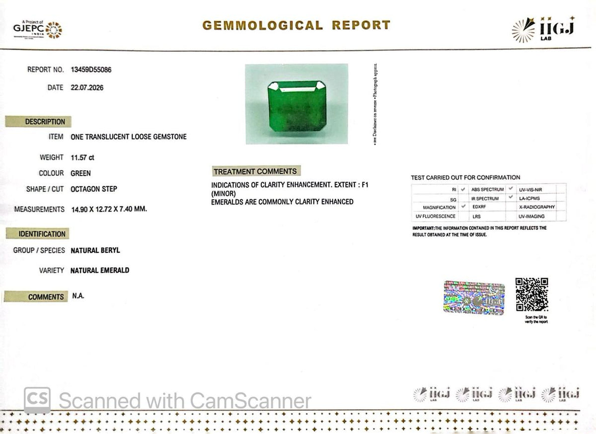 Natural Emerald (Panna) – Wisdom, Prosperity & Planet Mercury’s Blessing 11.57 CT