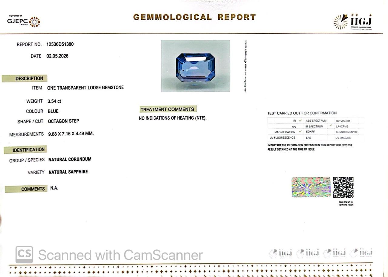 Natural Blue Sapphire (Neelam) 3.54 Ct – Certified