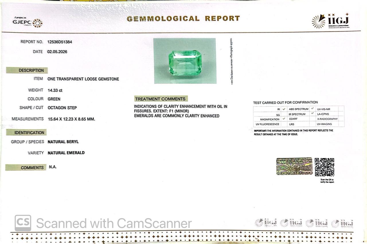 Natural Emerald (Panna) 14.33 Ct β Certified Premium Gemstone