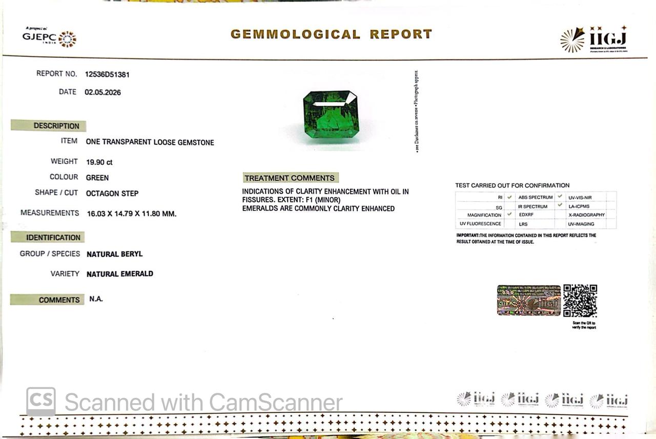 Natural Emerald (Panna) 19.90 Ct β Certified Premium Gemstone