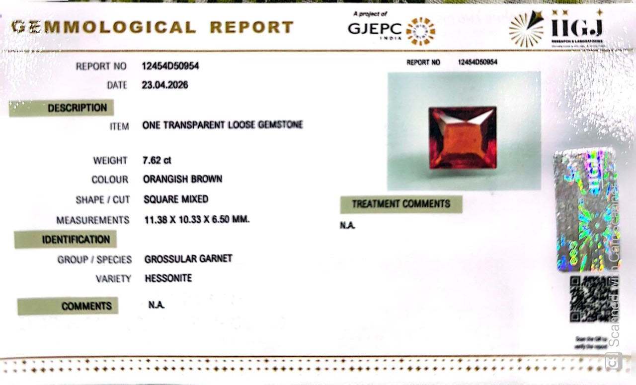 Siloni Gomed Gemstone – Natural Hessonite for Rahu Protection & Success 7.62 CT