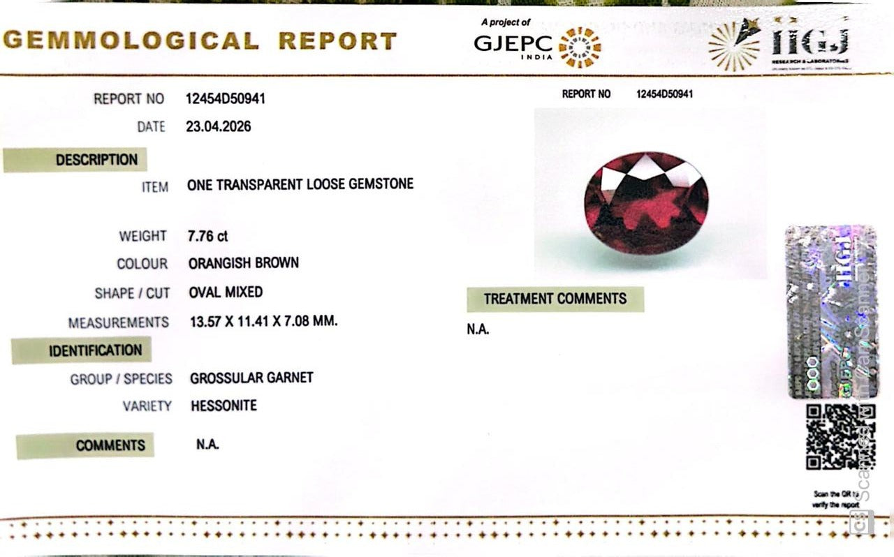 Siloni Gomed Gemstone – Natural Hessonite for Rahu Protection & Success 7.76 CT