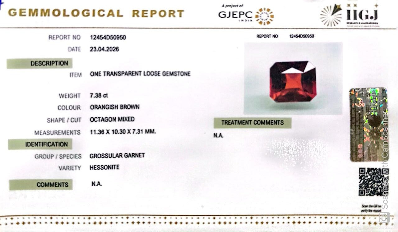 Siloni Gomed Gemstone – Natural Hessonite for Rahu Protection & Success 7.38 CT
