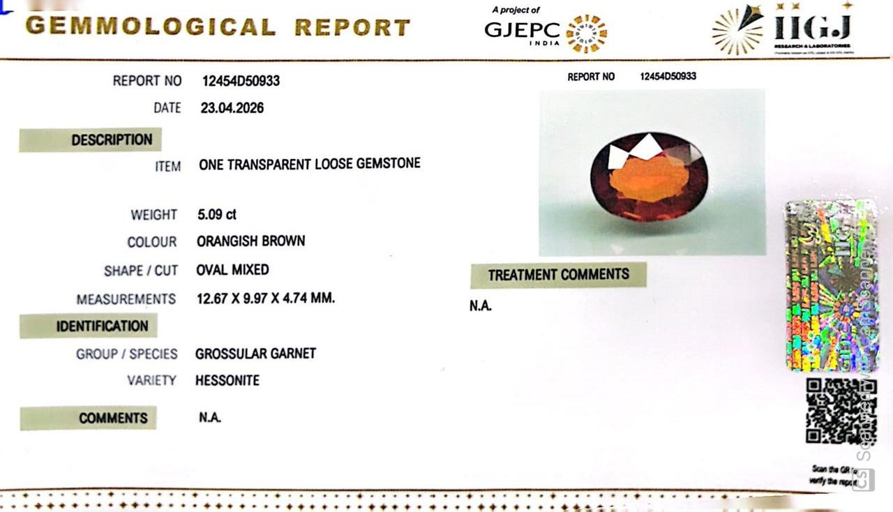 Siloni Gomed Gemstone – Natural Hessonite for Rahu Protection & Success 5.09 CT